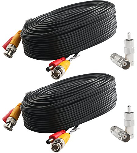 Postta BNC Video-Stromkabel (2 Stück, 25 Fuß) vorgefertigtes All-in-One Video-Überwachungskamera-Kabel mit vier Steckern für Überwachungssystem Überwachungssystem