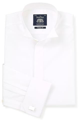 Men's Classic Fit 100% Cotton Wing Collar White Evening Dress Shirt | Luxury, Premium Quality, Long Sleeve, Formal Shirt, Double Cuff, Tuxedo, Suit, Formalwear