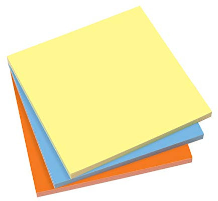 SIGEL MU131 Static Notes, elektrostatisch haftend, keine Klebstoff-Rückstände, gelb, blau, orange, 10x10 cm, 3 Blocks à 100 Blatt