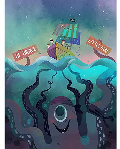 Wee Blue Coo Piraten Oktopus Sei mutig Kunstplakat Ungerahmter Druck 30x40 cm