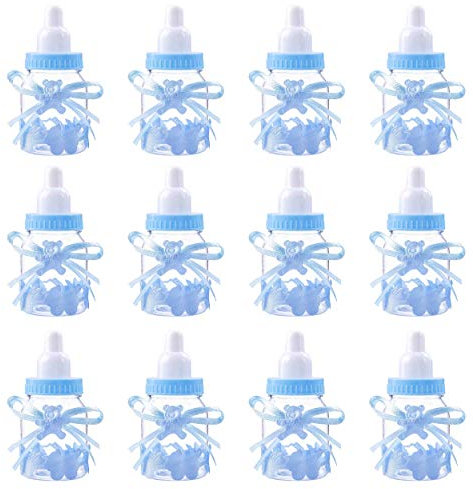 MaoXinTek Süßigkeiten Flasche Wiederverwendbar Candy Flaschen Geschenkbox Baby Candy BoxFavors Dekorationfür Babydusche Party Taufe 12 Stück Blau