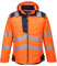 Portwest T400 Men's PW3 Lightweight Hi Vis Hooded Work Jacket Reflective Full Zip Safety Utility Quilt Lined Waterproof Workwear Orange/Navy, Small