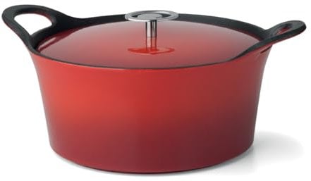 CUISINOX - Volcan - Cocotte ronde 20 cm avec couvercle - 1.6 L - Fonte de fer emaillée - Compatible tous feux dont induction - sans PTFE ni PFOA - Rouge