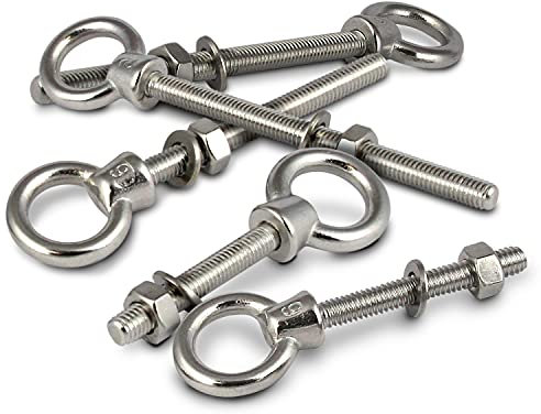 PROTECH 5 Stück Augbolzen M6x80 Metrisches Vollgewinde Ringschraube mit Mutter und Unterlegscheibe rostfreier A4 V4A Seewasserbeständig