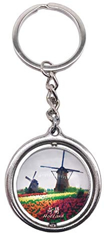 Windmill Holland 3D Glass Crystal Keychain KeyRing Rotating Decoration Tourist Souvenir Men Women Accessories Gift Rotating Decoration