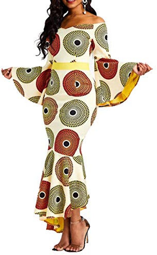 VERWIN Bodycon Ruffle Long Sleeve Print Maxi Wrap Party Dress for Women (XX-Large, Yellow)