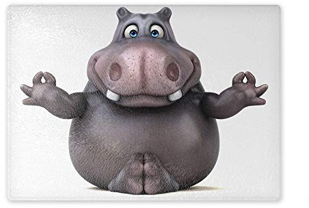 Schneidebrett/Glasschneidebrett 20x28x0,4cm - Motiv: 3D Comic Nilpferd beim Yoga Meditation | 01