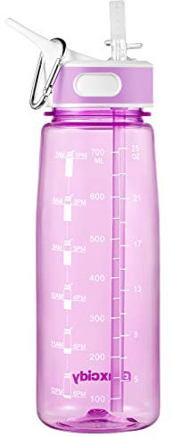 GHONLZIN Wasserflasche 800ML Sports Bottle BPA-freier Trinkflasche mit Strohhalm & Zeitmarkierungs-Tracker, Spülmaschinenfest Water Bottle für Fahrrad, Gym, Yoga, Outdoor, Camping