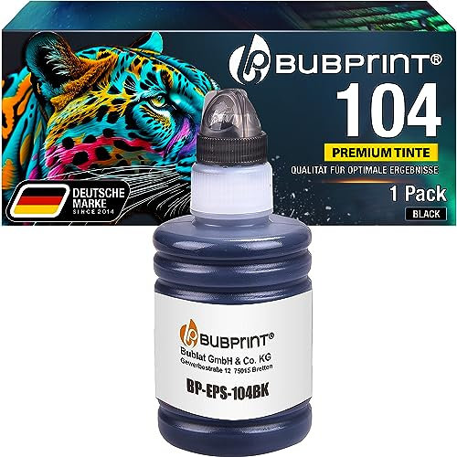Bubprint Tinte kompatibel 104 Tinte kompatibel als Ersatz für Epson Ecotank ET-4700 ET-2720 ET-2710 ET-2711 ET-2712 ET-2714 ET-2715 ET-2721 ET-2726 Schwarz Black