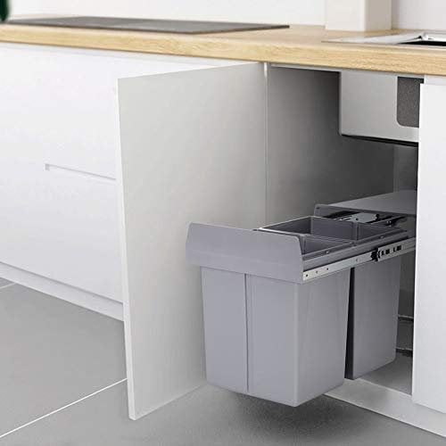 XEMQENER 40L Kitchen Pull out Bin with Sliding Buffer Kitchen Cupboard Waste Dust Bin Recycle Bin for 300-400mm Wide Cabinet
