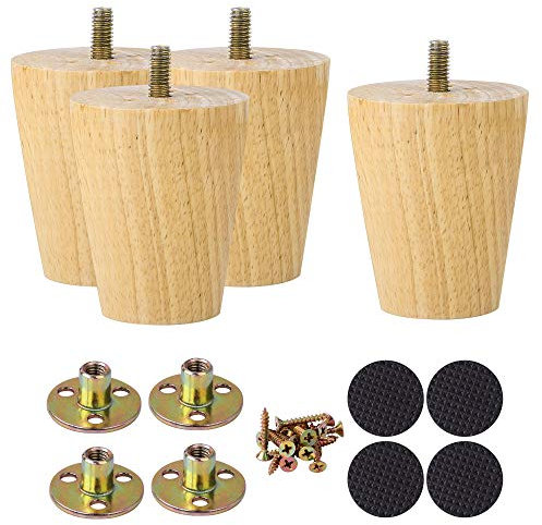 sourcing map Wood Furniture Legs, 3.1 Inch Sofa Legs Round Solid Wood Couch Legs Wood Color Modern Replacement Feet for Armchair Recliner Coffee Table Dresser Set of 4