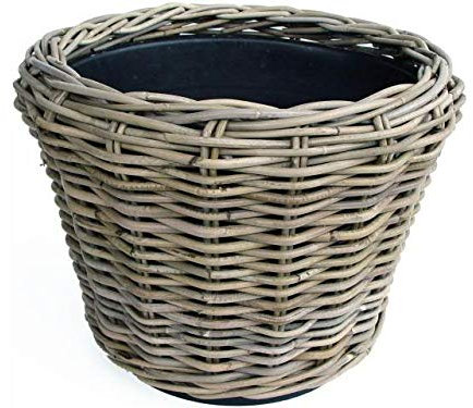 Cesta de mimbre redonda – gris beige – Cesta de mimbre con uso para exteriores/exteriores – Cesta de jardín de mimbre – maceta para jardín / maceta (Ø 43 cm / altura 33 cm)