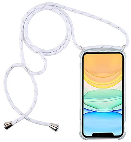 PuYu Zhe Handykette Handyhülle kompatibel mit Samsung Galaxy A20/A30/M10S,Ultra Dünn Transparent Weiches Silikon Case Cover mit Kordel zum Umhängen Necklace Phone Necklace Hülle mit Band,Weißsilber