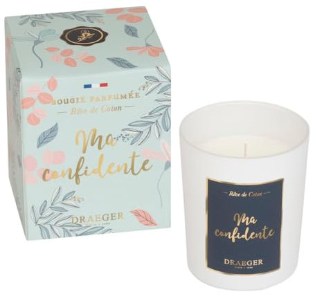DRAEGER PARIS - Bougie Cadeau blanche Parfumée Rêve de coton Ma Confidente - Idée Cadeau Amitié, Confidente, Anniversaire - Made in France - 100% Cire Végétale - 40h de combustion