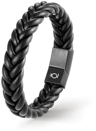UNIQAL | Lederarmband Herren BRAID Mens Bracelet | Gratis Geschenk Box | Echtleder, Edelstahl - schwarz, geflochten (Schwarz, 23)