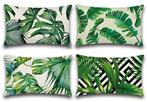 Artscope wasserdichte Kissenbezugen, 4 Stück Tropische Pflanzen Kissenhülle Atmungsaktiv Kissen Fall für Outdoor Balkon Terrasse Patio Garten Bauernhaus Dekor 30 x 50cm -3