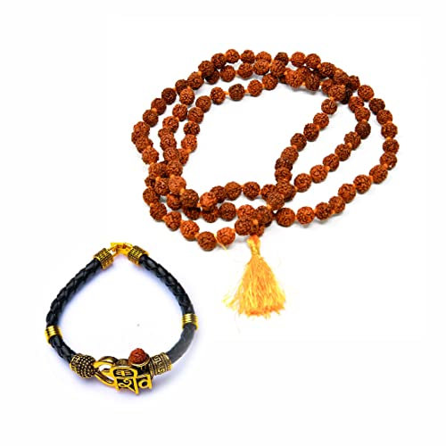 Wonder Care Authentic Rudraksha Mala | 5face Genuine Himalayan Rudraksha Seeds Religiöses Ornament Rosenkranz Halskette mit Armband für Meditation- Importiert aus Nepal