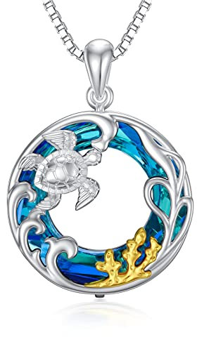 Flpruy Schildkröte Geschenk, Schildkröte Kette 925 Sterling Silber Schildkröten Kristall Halskette Schmuck mit Geschenkbox, Muttertag Geschenk für Mama Damen