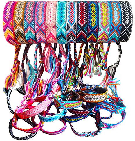 Carykon 12 PCS Nepal gewebte Freundschaftsarmbänder mit einem verschiebbaren Knotenverschluss für Frauen, Teenager und Mädchen, Farbe kann variieren (wild)