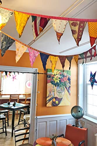 Klavate Silk Handmade Bunting Garden Decoration, Recycled Prayer Flags Door Valance Wall Hanging