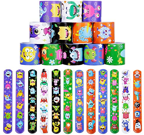 MENGON 24 Stück Monster Schnapparmband Kinder Set als Kindergeburtstag Mitgebsel Schnapparmbänder Bunte Snap Armband Piraten Spielzeug Klatscharmband Überraschungs Party Mitbringsel Gastgeschenke