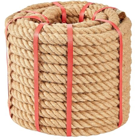Kweetle Verbessertes Manila-Seil, (2,5 cm x 30,5 m) natürliches Juteseil, robustes Hanfseil für Docks, Geländer, Klettern, Dekorieren