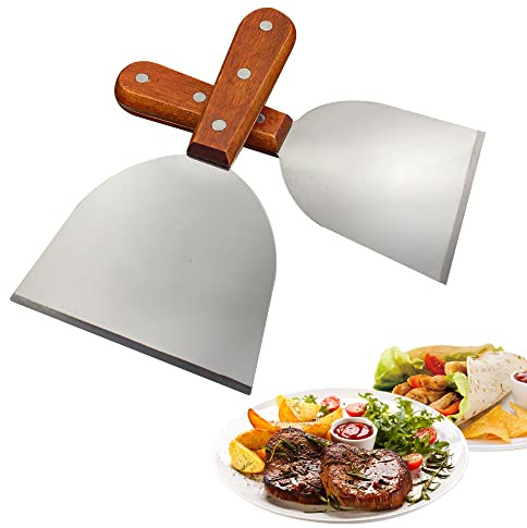 Qichksum 2PCS Commercial Ice Cream Spatula, Stainless Steel Roll Ice Cream Shovel, Grill Griddle Shovel Scraper Diner Flat Making Tools for Home Kitchen Outdoor