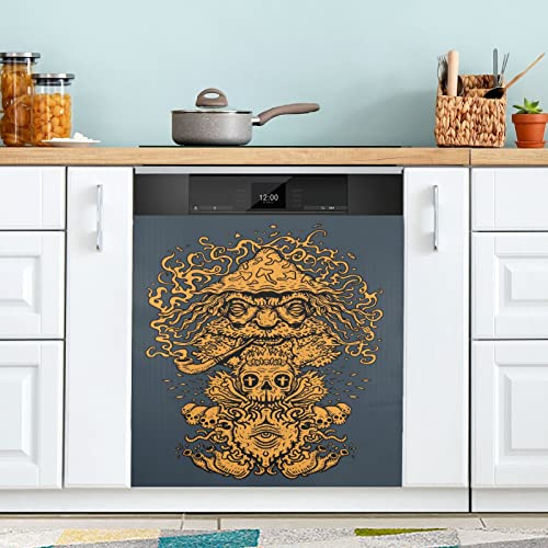 Psychedelic Mushroom Wizard Geschirrspüler Magnet Abdeckung Kühlschrank Panel Aufkleber Deko für Schrank Küche Waschküche Geschenk 58,4 x 66 cm