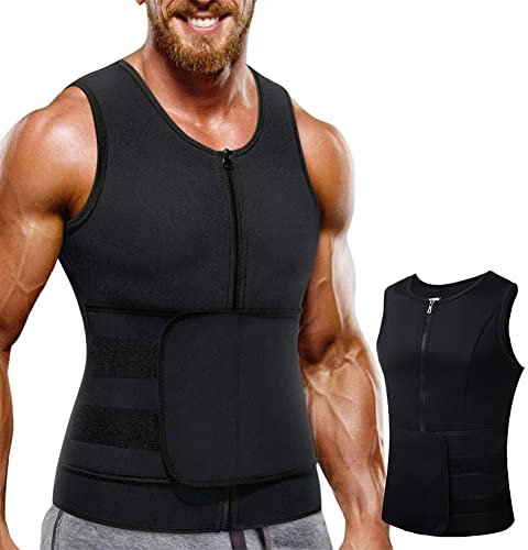 CoreMax IONS Sweat Kompressionsweste,Sauna-Schwitzweste für Herren,Neopren Sauna Weste Herren mit Bauchweggürtel,Herren Fitnessgürtel Schwitzgürtel Neopren Sauna Gürtel Taillentrainer (Schwarz, L)