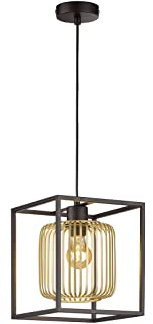meineWunschleuchte Pendelleuchte einflammig 23x23cm mit Lamellen Lampenschirm Gold - dimmbar über Lichtschalter