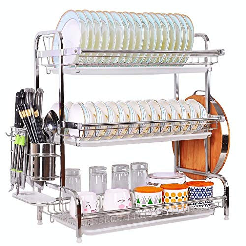 Escurridor de Platos de 3 Niveles, escurridor de Platos de Acero Inoxidable, con escurridor, Jaula para Palillos, Estante para Tablas de Cortar, Ahorro de Espacio
