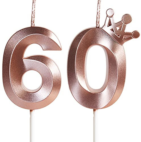 Yiran Geburtstagskerze 60 Zahlenkerze 60 mit Krone, 5cm Roségold Geburtstagskerzen, Kerzen Geburtstag, Tortendeko Geburtstag, Tortendekoration für Mädchen, Erwachsene, 60. Geburtstagsfeier, Jubiläum