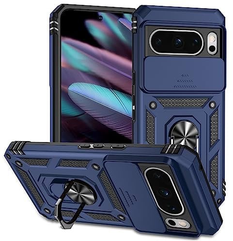 XINYEXIN Case for Google Pixel 8 Pro with Sliding Camera Cover Ring Holder Magnetic Kickstand Shockproof Heavy Duty Protective Outdoor Armor Case - Blue