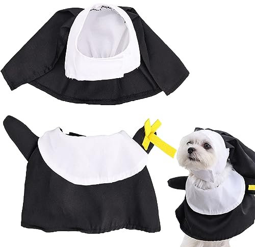 XNHIU Halloween Pet Nonne Kostüm Set Nonne Kopfbedeckung Lätzchen Haustier Cosplay Requisiten Lustige Kostüm Supplies für Hund Katze