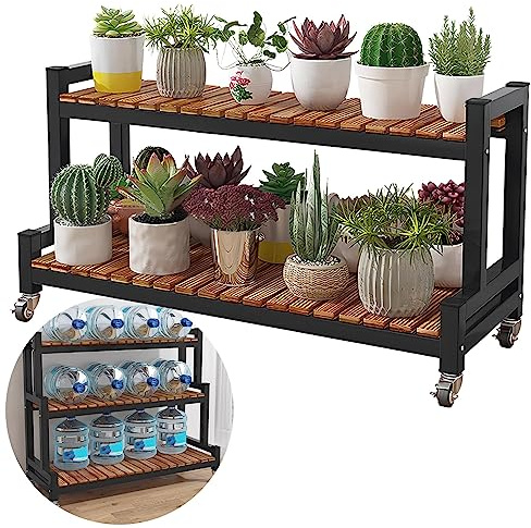 LIGUOYI Etagère Plantes Étagère en Métal pour Pots De Fleurs 2 Niveaux 3 Niveaux Étagère À Fleurs avec roulettes, Exterieur Intérieur Étagère De Rangement Porte Plantes Porte-Chaussures