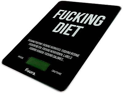 FISURA - Digitale Küchenwaage f*cking diet. Original elektronische Waage 5kg/11lbs. Multifunktions-Lebensmittelwaage. Glas und ABS. 15 x 22 zentimeter