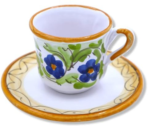 SICILIA BEDDA CAPACI Tazzina da caffè in Pregiata Ceramica Siciliana (1 PZ) Decoro Fiori e Foglie - h 5 cm ca.