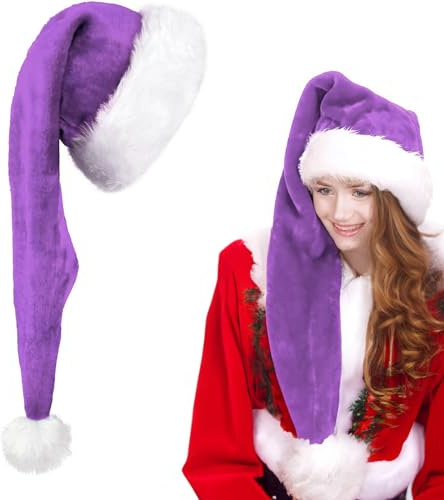 75cm Plüsch Nikolausmütze,Warm Dicker Nikolaus Mütze für Erwachsene Weihnachtszubehör,Deluxe-Weihnachtsmannmützen mit Samt und Plüschbesatz für Weihnachts Neujahr Geschenke Weihnachtsfeier Lieferungen