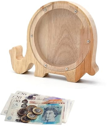 TOTHDATE Holz Spardose Kinder - Elefant Spardose, Tiere Spardose mit Alphabet Aufkleber Hölzerne Münze Bank Kids Junge Home Decor