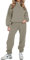 REORIA Damen Weich Baumwolle Hausanzug Dick Freizeitanzug Warm Trainingsanzug Jogginganzug Set halbem Reißverschluss Tracksuits mit Fleece-Futter Grau Grün L