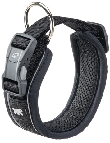 Ferplast Hundehalsband Genius C20/43, Reflektierend, Atmungsaktiv, Einstellbar, Magnetverschluss mit Schnellverschluss, Hundehalsband für mittelgroße Hunde, Weiche Polsterung, Schwarz