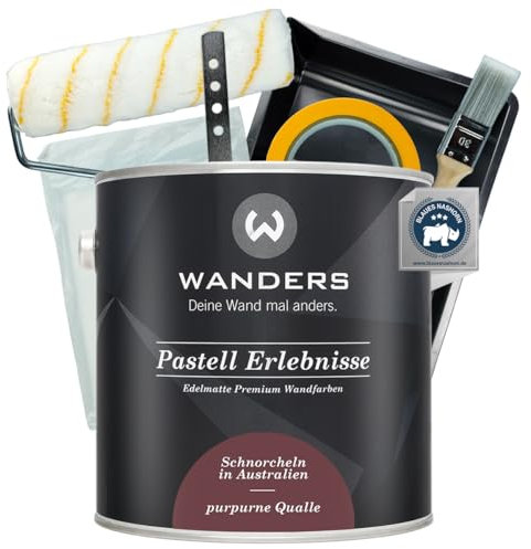 Wanders Peinture murale pastel 2,5 l (méduse violette) avec kit de peinture Basic – Peinture à la craie de qualité supérieure, facile à utiliser, très opaque, ultra mat, parfait pour le bricolage à la