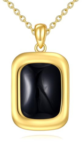 POPLYKE Schwarzer Onyx Halskette für Frauen Sterling Silber Schwarzer Onyx Halskette Platz Schmuck Geschenk für Mädchen (schwarzer onyx-platz)