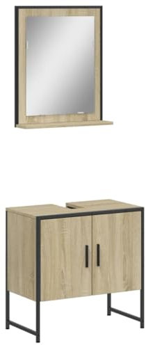 vidaXL Badmöbel Set 2-TLG., Badezimmermöbel mit viel Stauraum, Waschbeckenunterschrank mit Badspiegel, Badschrank Unterschrank Spiegel Bad, Sonoma-Eiche Holzwerkstoff