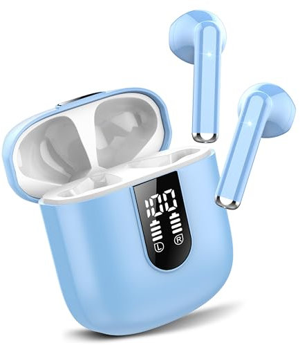Jesebang Auriculares Inalámbricos, 2025 Auriculares Bluetooth 5.3 con HD Micrófono, Cascos Inalambricos Bluetooth con Potentes Altavoces de 13 mm, Sonido Melodioso, LED Pantalla, Azul