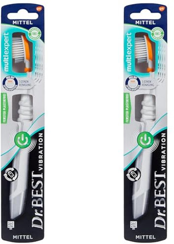 Dr.BEST Vibration multi expert Zahnbürste, Mittel (1 Stück), für eine gründliche 3-Zonen-Reinigung mit der Kraft von 20.000 Vibrationen pro Minute (Packung mit 2)
