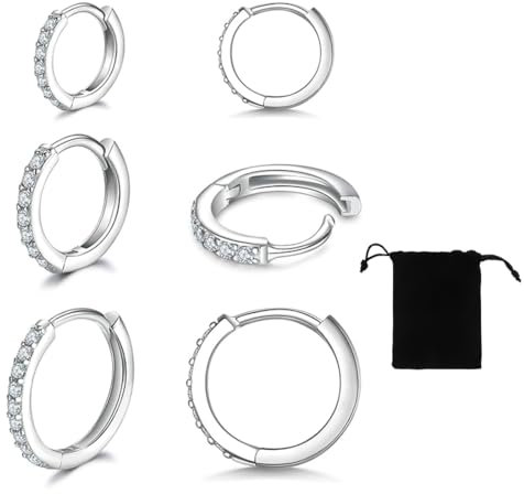 LICHUANUK 3 Paires Acier inoxydable Petites Boucles D'oreilles Plaqué Mini Creole pour Femmes Boucles d'oreilles CZ Hypoallergénique Cartilage Petites Boucles D'oreilles Anneau Piercing 6-10mm