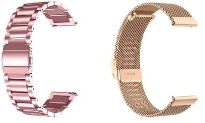 2 Stück Metallarmband Kompatibel mit Garmin Vivomove HR/Style/Luxe Armbänder, 20mm Mesh Gewebte Edelstahl Uhrenarmband Solid Metall Armband für SmartBand, 2 Stück Roségold-C