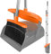 Broom with Dustpan Combo Set, UDUK Upgraded Broom Dustpan Set with Windproof Lid, Broom and Stand Up Dust Pan with Combo Teeth for Cleaning Home Patio Lobby Garden Office Room(Orange)