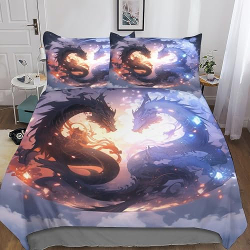 NAHCBIOT Yin and Yang Bettwäsche Kinder Bettwäsche Mit Bettbezug and Kopfkissenbezüge,Dragon Bettbezug Mit Mikrofaser Reißverschluss, Weiche Bequemer Bettbezug King（220x240cm）